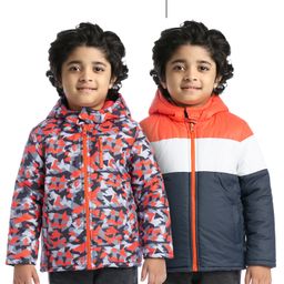 Babyhug Woven Full Sleeves Front Open Padded Hooded Jacket with Abstract Print & Pockets - Multicolour-picture-3