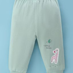 Tango Looper Knit Full Length Lounge Pant with Giraffe & Text Print - Sea Green-24