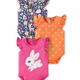 Babyhug 100% Cotton Knit Frill Sleeves Floral & Animal Printed Onesies Pack of 3 - Dark Pink Navy & Orange-image-43