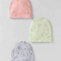 Simply Interlock Knit Caps with Animal Print Peach,Lime Green & Grey Pack of 3 - Diameter 15 cm-14