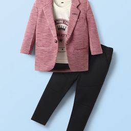 Dapper Dudes Full Sleeves Striped Blazer With Typography Printed Tee Tee & Pant - Pink-image-40