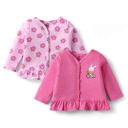 Doodle Poodle 100% Cotton Single Jersey Knit Full Sleeves Front Open Jhablas With Floral Print Pack Of 2 - Pink-picture-27