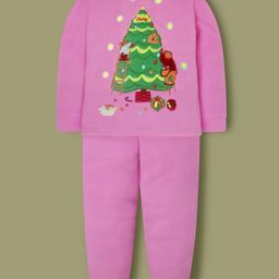 Cherry Crumble By Nitt Hyman Knit Full Sleeves Animals & Tree Patch Detailed Winter Night Suit Set - Pink-picture-39