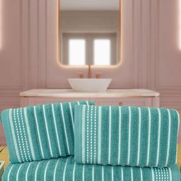 Myntra Elegant Homes Turquoise Blue & White 3 Piece Striped Cotton Towel Set-image-65