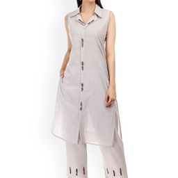 JAITRA APPARELS Sleeveless Shirt Collar Sleeveless Top With Trouser Co-Ords-image-61