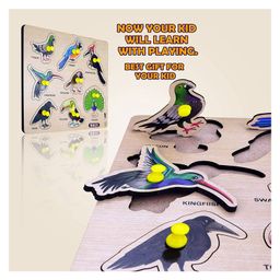 Enorme Mini Wooden Monuments and Birds Puzzle with Knobs Multicolour - 16 Pieces image 4