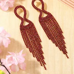 StyleCast Gold-Plated Rhinestone Studded Tasselled Contemporary Drop Earrings-picture-38