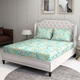 BOMBAY DYEING Green & Pink Floral 120 TC King Bedsheet with 2 Pillow Covers-image-62