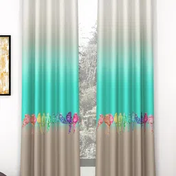 Story@home Beige & Teal Green 2 Pieces Abstract Printed Room Darkening Door Curtains-2