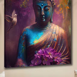 Myntra Elegant Homes Blue & Purple Buddha Printed Religious Canvas Wall Art-image-87