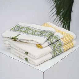 Peepul Tree White & Green Cotton 400 GSM Bath Towels - Set of 2-17