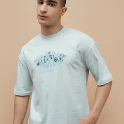 Forca By Lifestyle Blue Cotton Loose Fit Printed T-Shirt-image-30