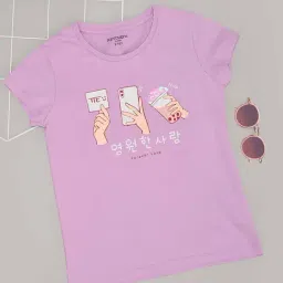Pantaloons Junior Girls Orchid Cotton Printed T-Shirts-picture-32