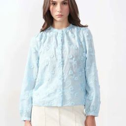 Vero Moda Blue Cotton Regular Fit Embroidered Shirt-image-62