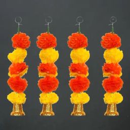 eCraftIndia Artificial Marigold Flower Garland with Bells Wall Hanging (Pack of 4)-37