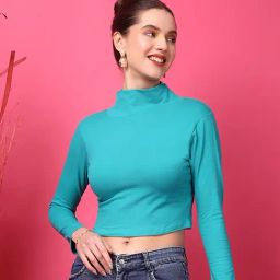 Scorpius Turquoise Slim Fit Crop Top-picture-30