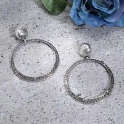 Sohi women's maxi intricate circular drop earrings silver-image-43