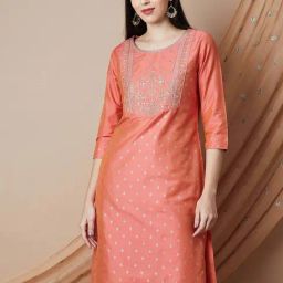 Melange by Lifestyle Orange Embroidered Straight Kurta-image-71