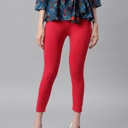 Janasya Red Regular Fit Leggings-image-30