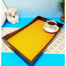 Crayton Yellow Teak Wood Serving Tray - Set of 1-46