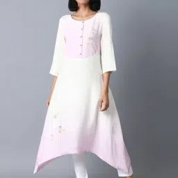 W Pink & White High Low Kurta-image-7