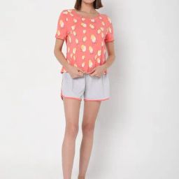 Vero Moda Ease Peach & Grey Printed T-shirt With Short-image-53