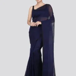 Pinkloom Navy Linen Saree With Unstitched Blouse-picture-38