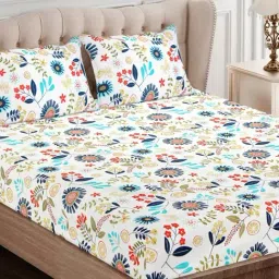 SEJ by Nisha Gupta Floral Blue 144 TC Cotton Double Bed Sheet with 2 Pillow Covers-picture-16