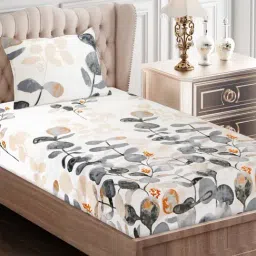 SEJ by Nisha Gupta Floral Blue 210 TC Cotton Single Bed Sheet with 1 Pillow Cover-picture-13