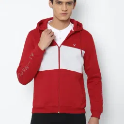 Allen Solly Red Cotton Regular Fit Colour Block Hooded SweatShirt-image-86