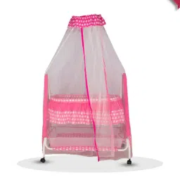 Kiddery Pink Baby Cradle with Mosquito Protection Net (Age 0-8 Months)-image-78