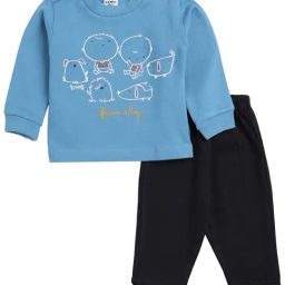 Teddy Kids Blue & Black Printed Full Sleeves T-Shirt with Pyjamas-image-41