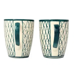 Aapno Rajasthan Teal Ceramic Glossy Cup (0.25 L) - Set of 2 image 5