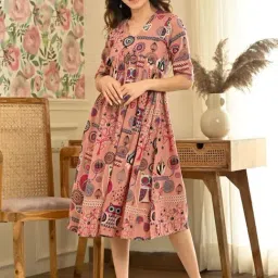Rustorange Pink Printed A-Line Dress-picture-3