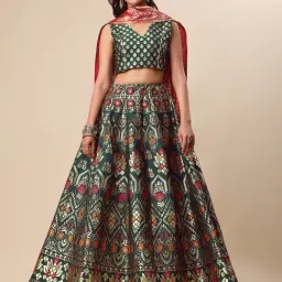 PURVAJA Green Floral Print Stitched Lehenga & Unstitched Blouse With Dupatta-picture-29