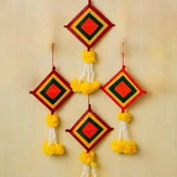 eCraftIndia Artificial Marigold Flowers with Colorful Woolen Kite Hangings  Pack of 4-10
