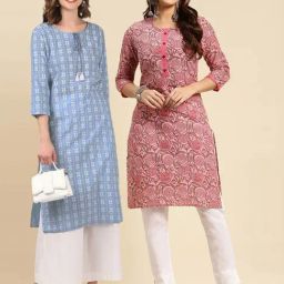 Rangita Pink & Blue Floral Print Straight Kurti - Pack of 2-image-40