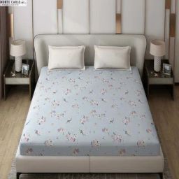 Monte Carlo Edmond Blue Polyester 130 TC Queen Bedsheet with 2 Pillow Covers-image-1