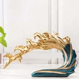 Smokey Cocktail Gold Resin Feng Shui 7 Running Horse Figurine-image-26