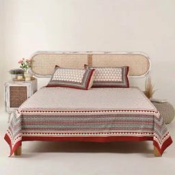 Peepul Tree Maroon & Beige Cotton 280 TC Double Bedsheet with 2 Pillow Covers-image-64