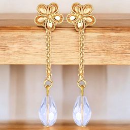 Vighnaharta Gold-Plated Crystals Studded Changeable Latkan Screw Floral Drop Earrings-18