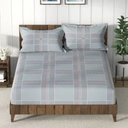 Nautica Bristol Checks Grey 150 TC King Bedsheet with 2 Pillow Covers-image-55