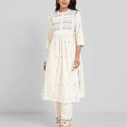Rangmanch By Pantaloons Antique White Cotton Regular Fit Embroidered Kurta-picture-35