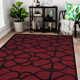 Story@home Maroon & Black Handmade Woollen Carpet-50