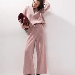 Vero Moda Pink Polyester Straight Fit Textured Trousers-image-98