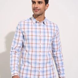 Peregrine by Pantaloons Bright White Slim Fit Checks Shirts-image-59