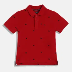 TOMMY HILFIGER Boys Red Cotton Solid Polo T-Shirt-image-41