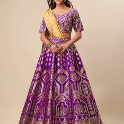 PURVAJA Purple Floral Print Stitched Lehenga & Unstitched Blouse With Dupatta-image-66