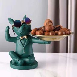 Smokey Cocktail Green Resin Sturdy Dog Sculpture With Tray-image-71