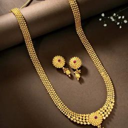Peora Traditional Long Gold-Plated Maharashtrian & Style Necklace Earrings Jewellery Set-image-65